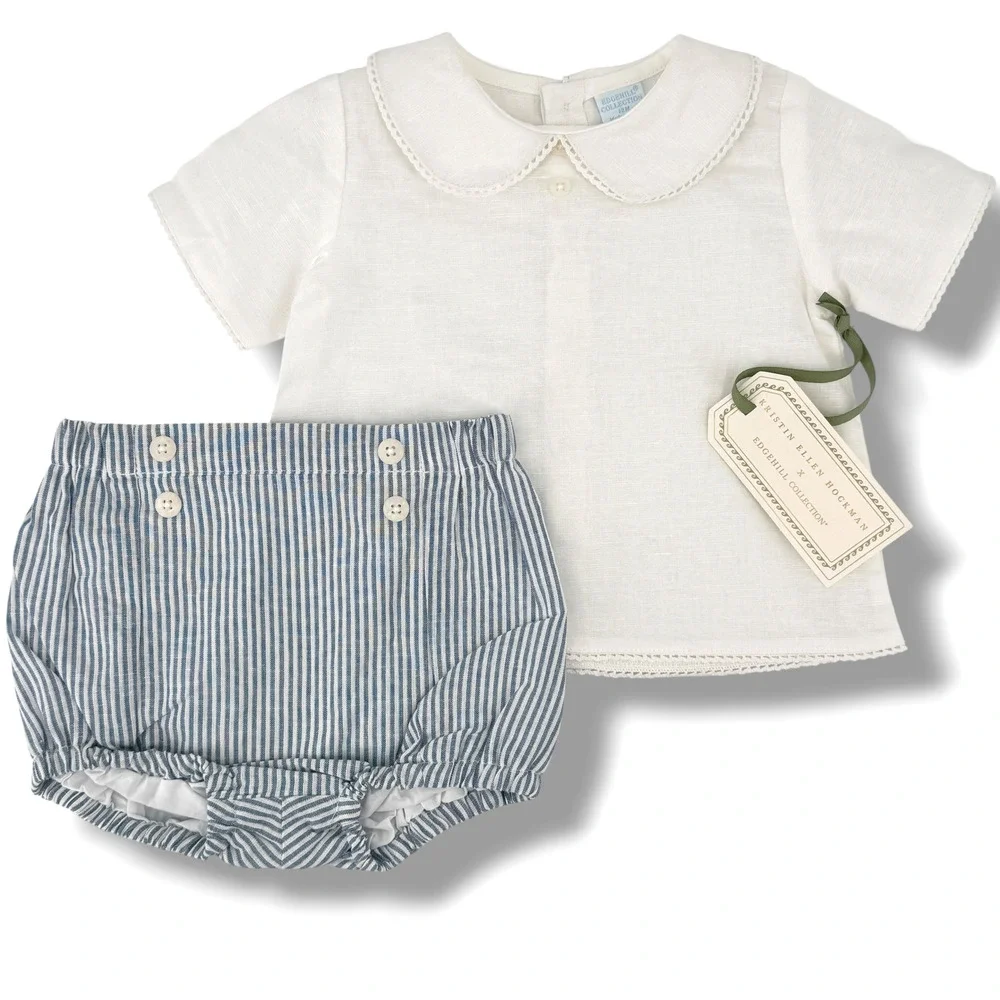 Edgehill Collection Kristin Ellen Hockman Felix Shorts Set Sz Newborn Linen